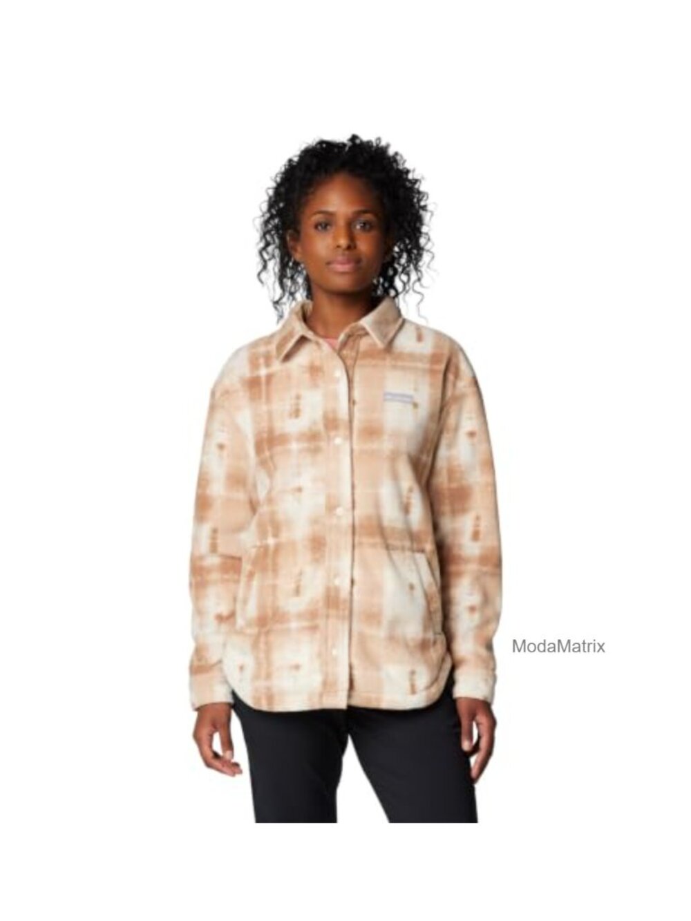 Fleece Shirt Jacket Snap Button Plaid Oversized Coat